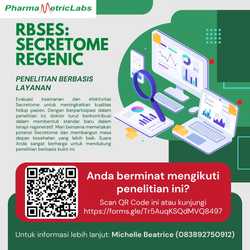 PT Pharma Metric Labs sedang berkolaborasi dengan Regenic Research Based Service Experience Surveillance study untuk produk Secretome. Kami sedang mencari Dokter yang ingin berpartisipasi dalam penelitian ini. Partisipasi Anda turut berkontribusi dalam membentuk standar baru dalam terapi regeneratif. 

Jika Anda masih memiliki pertanyaan atau memerlukan klarifikasi lebih lanjut, jangan ragu untuk menghubungi langsung nomor yang tertera. Kami juga bisa membantu Anda jika ingin melakukan pengisian data dengan metode lain seperti telepon, zoom meeting, spreadsheet, dan juga softcopy.

Mari bersama memetakan potensi Secretome dan membangun masa depan kesehatan yang lebih baik! Suara Anda sangat berharga untuk mendukung penelitian berbasis bukti ini.